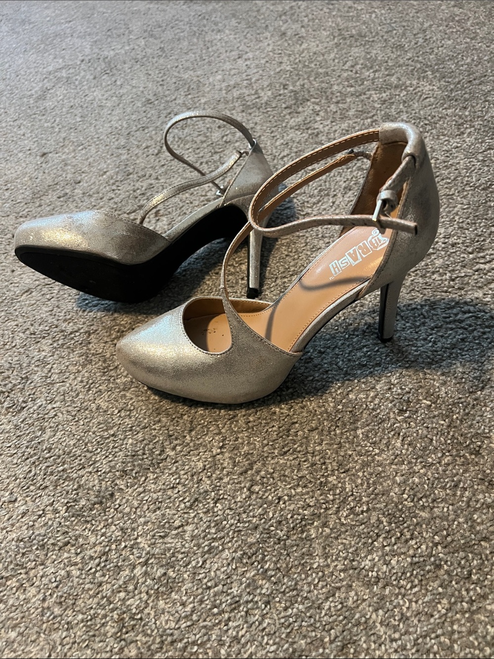 Brash Silver Crisscross Ankle-Strap Heels